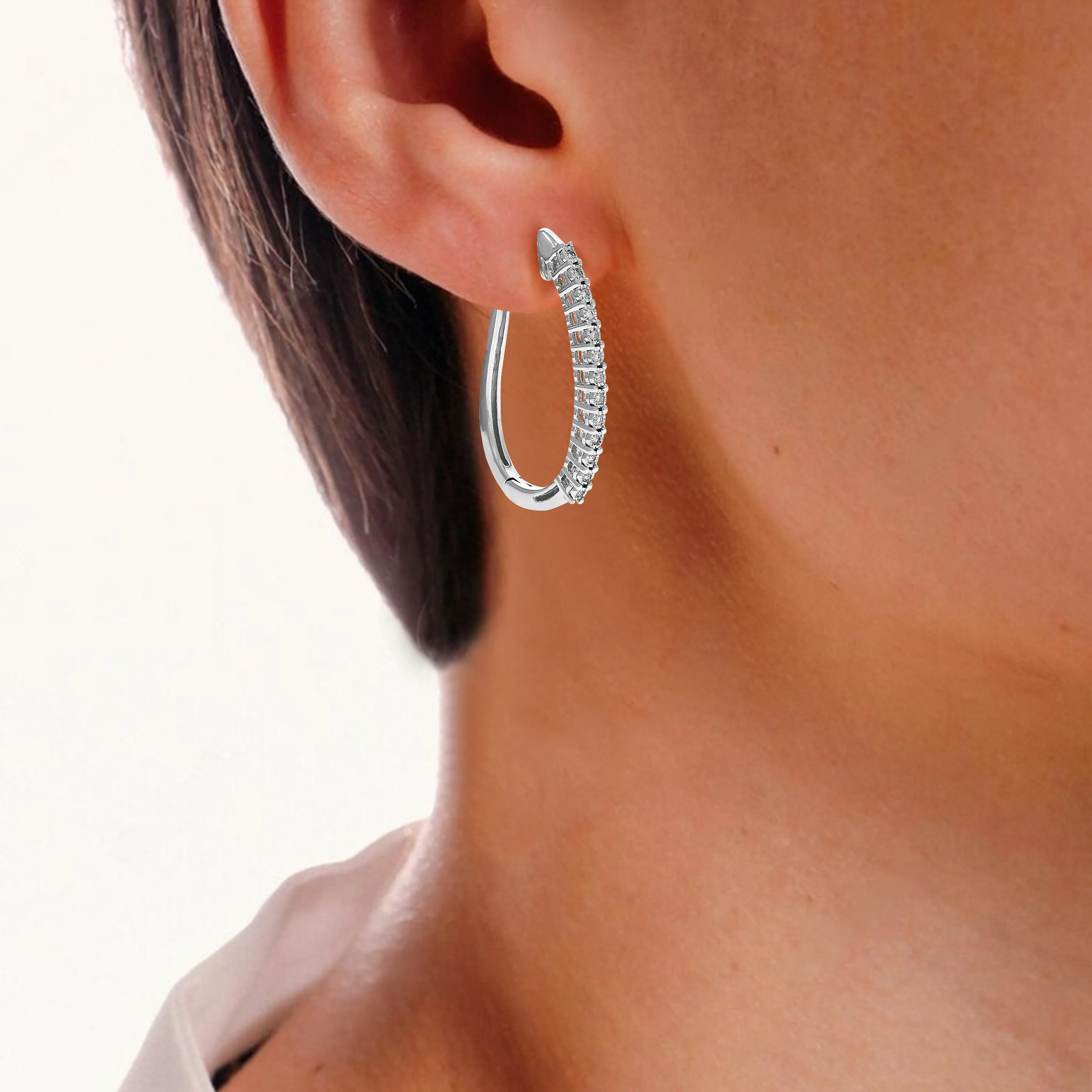 1/10 cttw Lab Grown Diamond Curved Hoop Earrings in .925 Silver