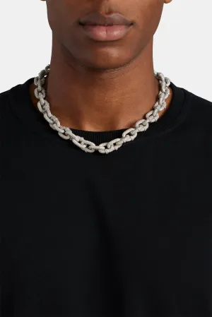 14mm Iced Chunky Link Pave Chain - White Gold