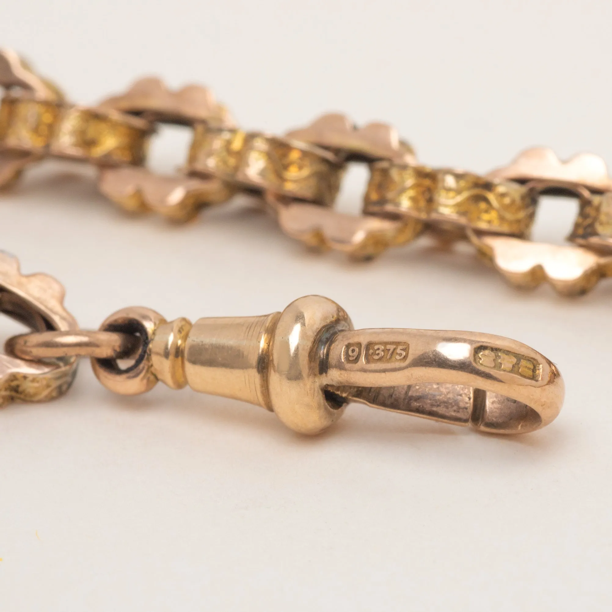 14"  Victorian 9ct Gold Fancy Link Albert Chain with 2x Dog-Clips & T-Bar, 20g