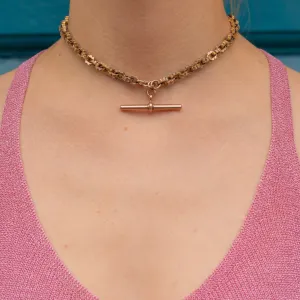 14"  Victorian 9ct Gold Fancy Link Albert Chain with 2x Dog-Clips & T-Bar, 20g