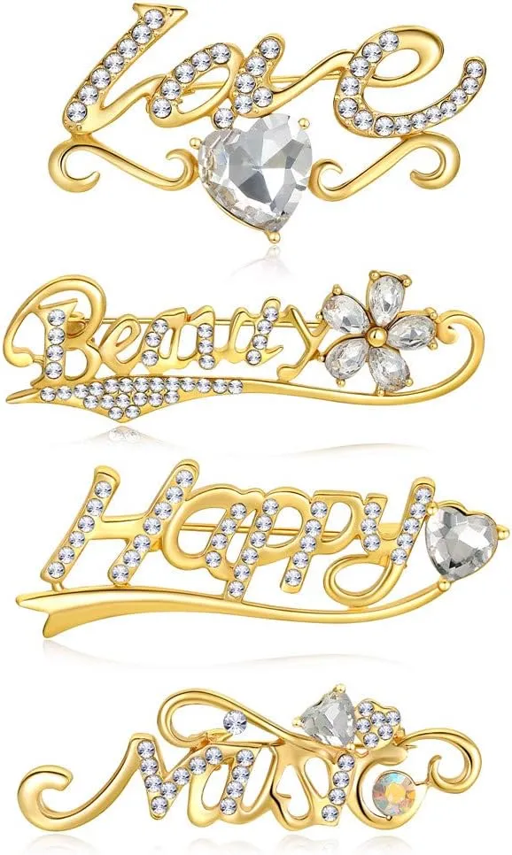 4pcs Letter Brooches for Women Backpack Hat Bag Accessory Badge Jewellery- Slightly Bitter Useful and Practical
