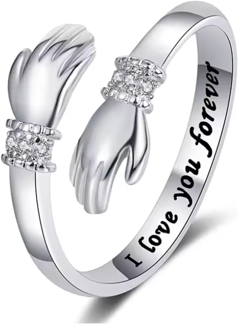 Adjustable Solid Gold Hug Ring for Women 10K/14K/18K Gold Custom Engraved Text Hug Ring Hug Thumb Rings Gold Hug Jewelry Gift for Women Couple