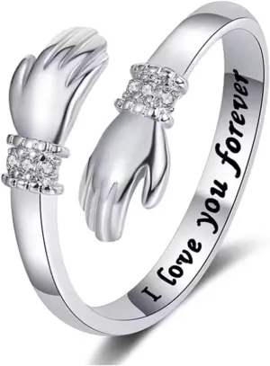 Adjustable Solid Gold Hug Ring for Women 10K/14K/18K Gold Custom Engraved Text Hug Ring Hug Thumb Rings Gold Hug Jewelry Gift for Women Couple
