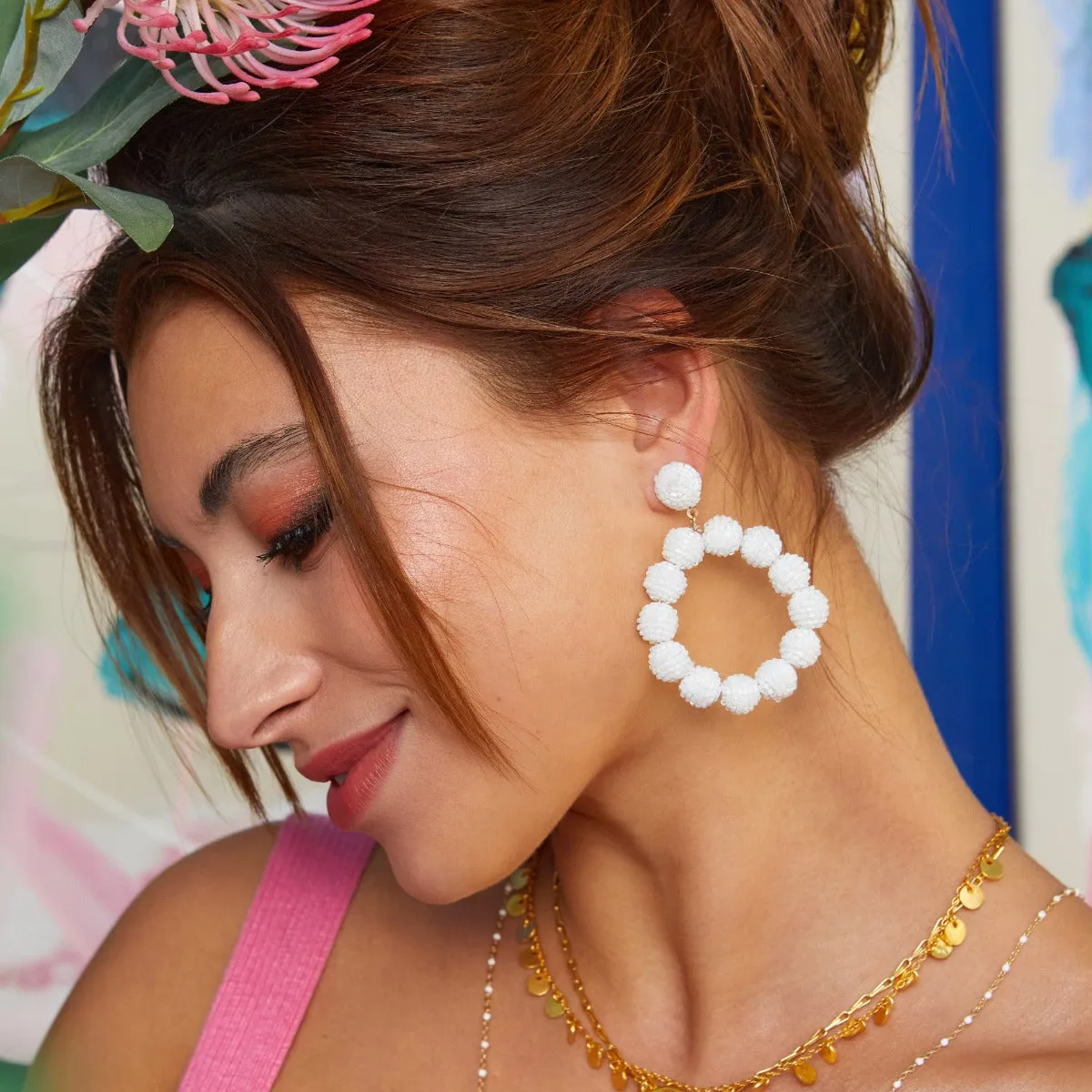 Bellezza White Beaded Earrings