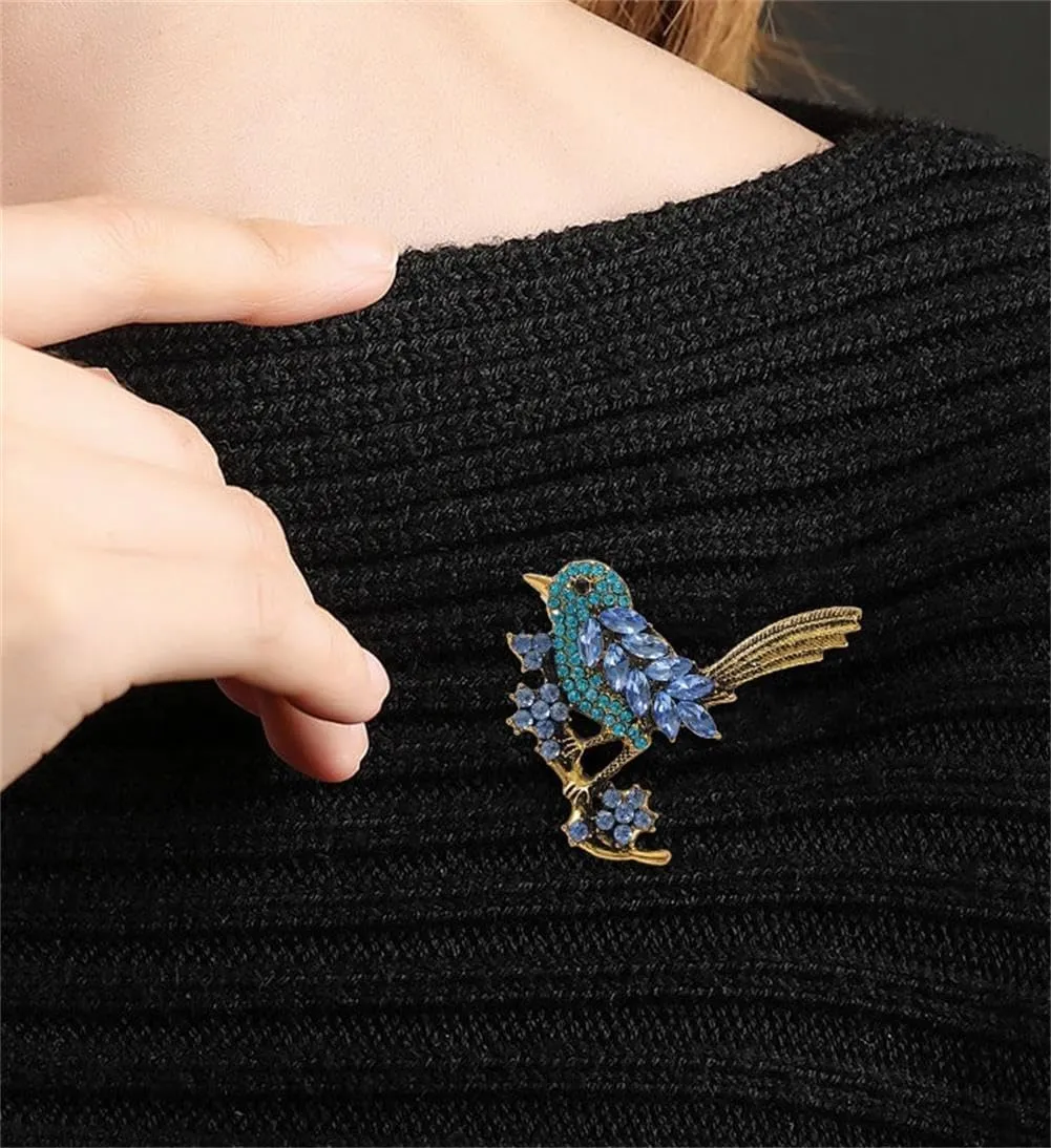 Bird Brooch Pin for Women Elegant Gold Tone Crystal Bird Brooches for Women Dress Hat Decoration