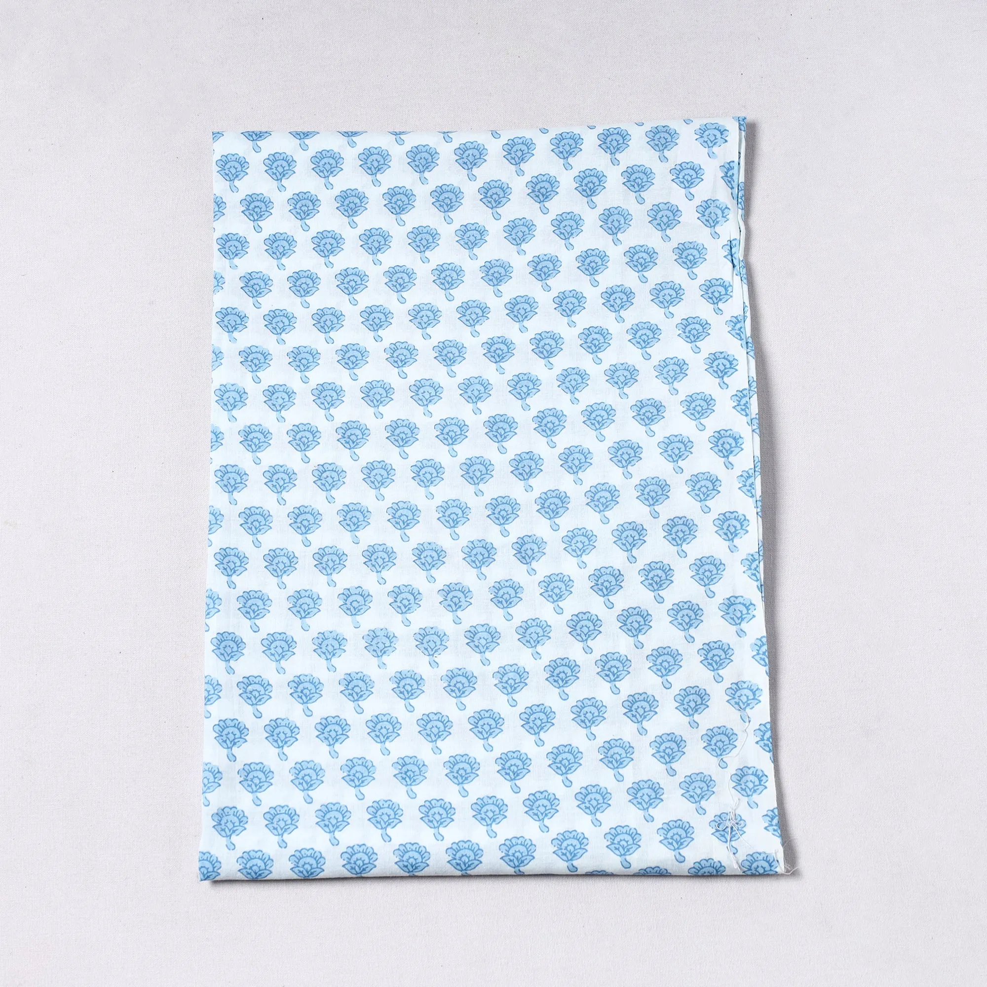 Blue - Sanganeri Block Printed Cotton Precut Fabric (0.7 meter) 45