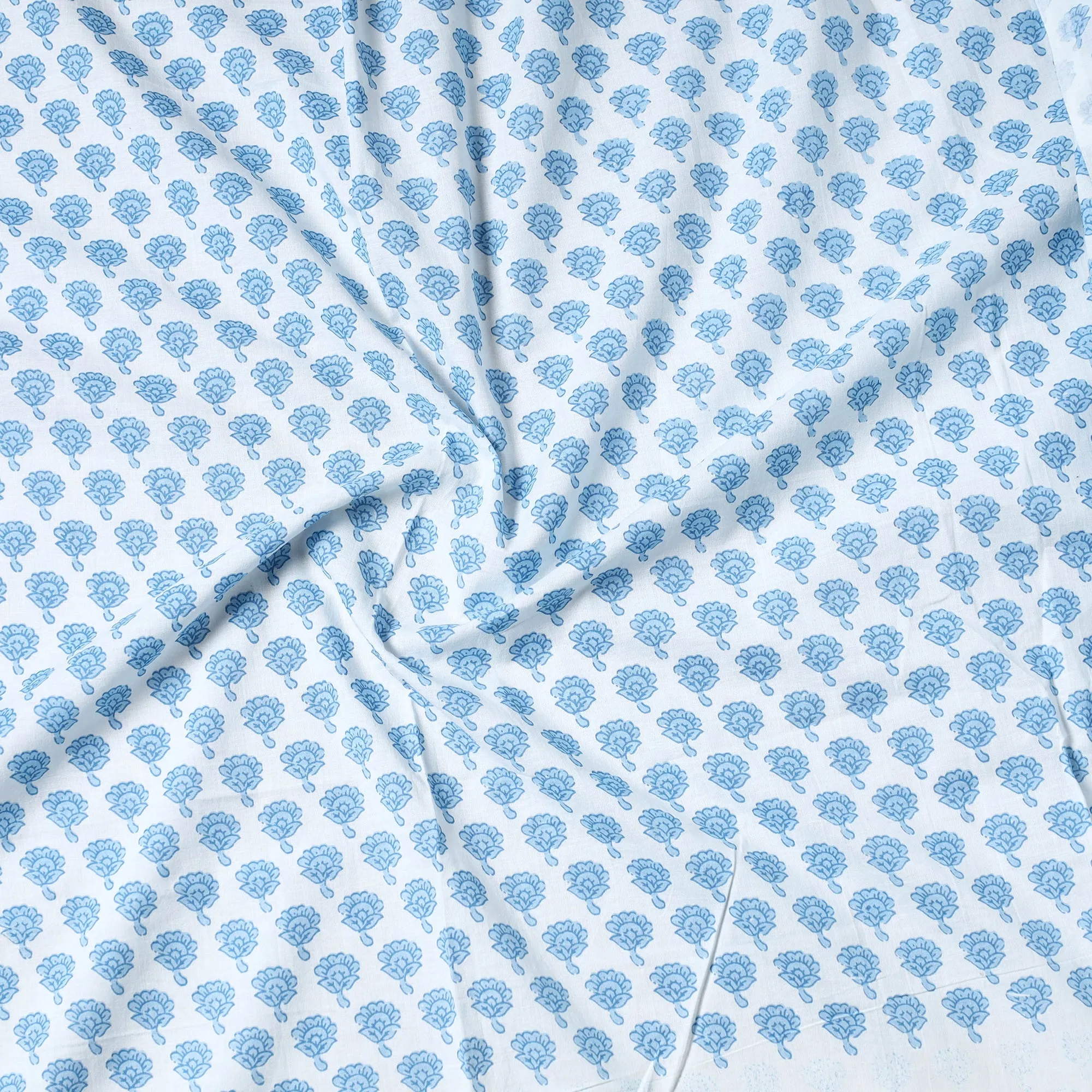 Blue - Sanganeri Block Printed Cotton Precut Fabric (0.7 meter) 45