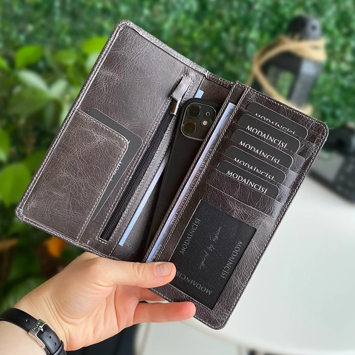 Boston - Genuine Leather Wallet with Phone Socket and Kangaroo Compartment