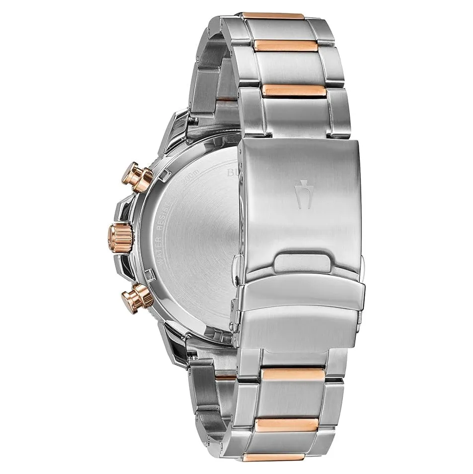 Bulova Men's Blue Dial Silver Stainless Steel Band Analog Chronograph Quartz Watch - 98B301