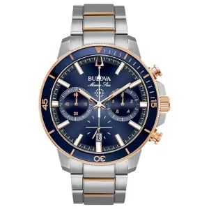 Bulova Men's Blue Dial Silver Stainless Steel Band Analog Chronograph Quartz Watch - 98B301