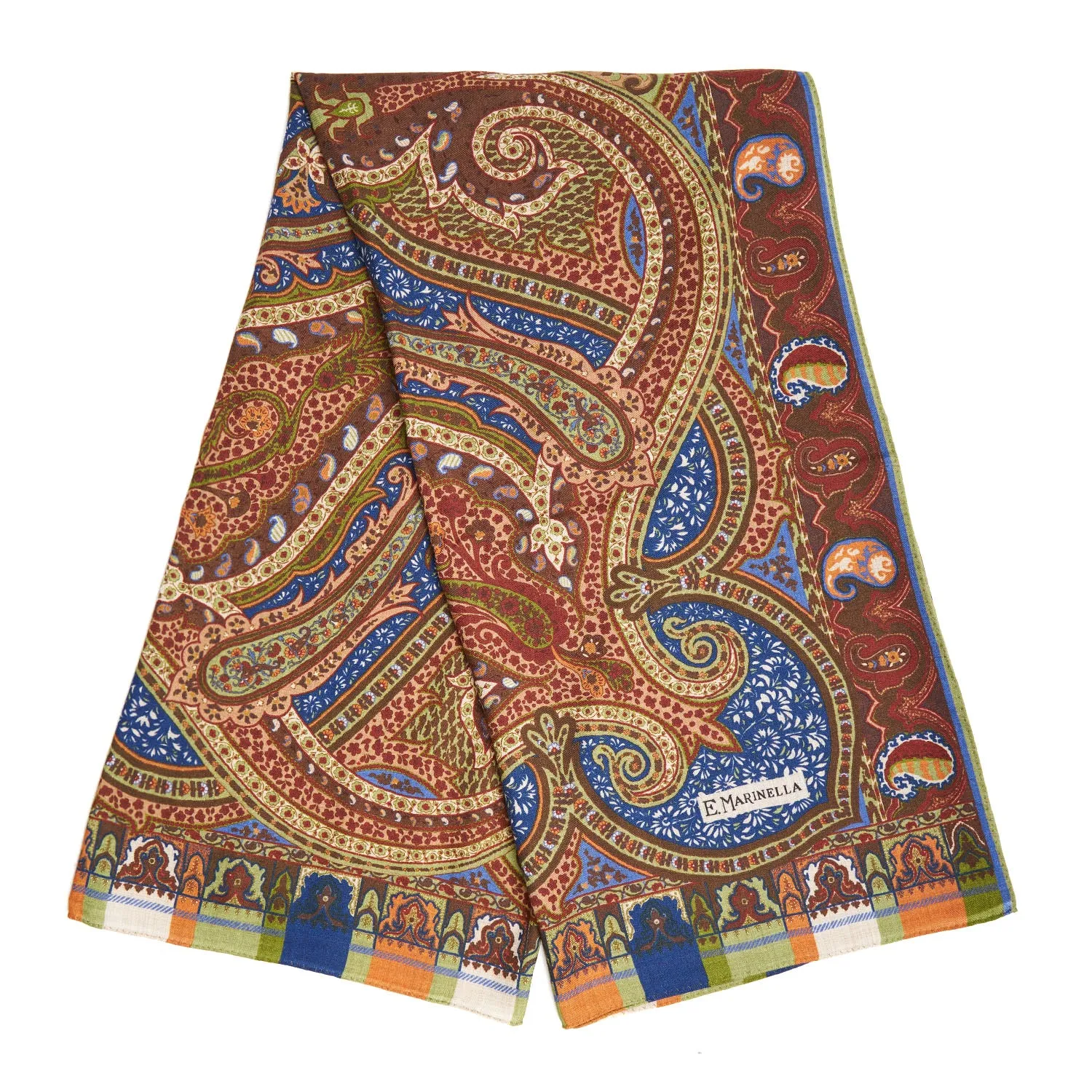 CAMEL AND BLUETTE WOOL STOLE