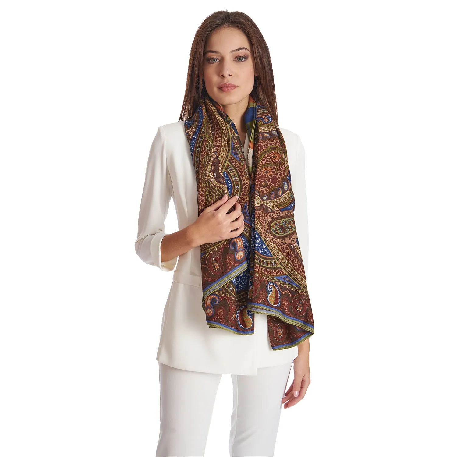 CAMEL AND BLUETTE WOOL STOLE