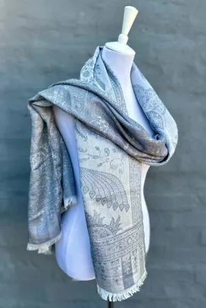 Cashmere & Bamboo Scarf In Silver Birds