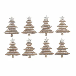 Christmas Craft Glittered Embellishments - Stick On Motifs SILVER XMAS TREES