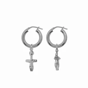Chunky Hoop Earrings with Aphrodite and Fertility Pendant - Silver