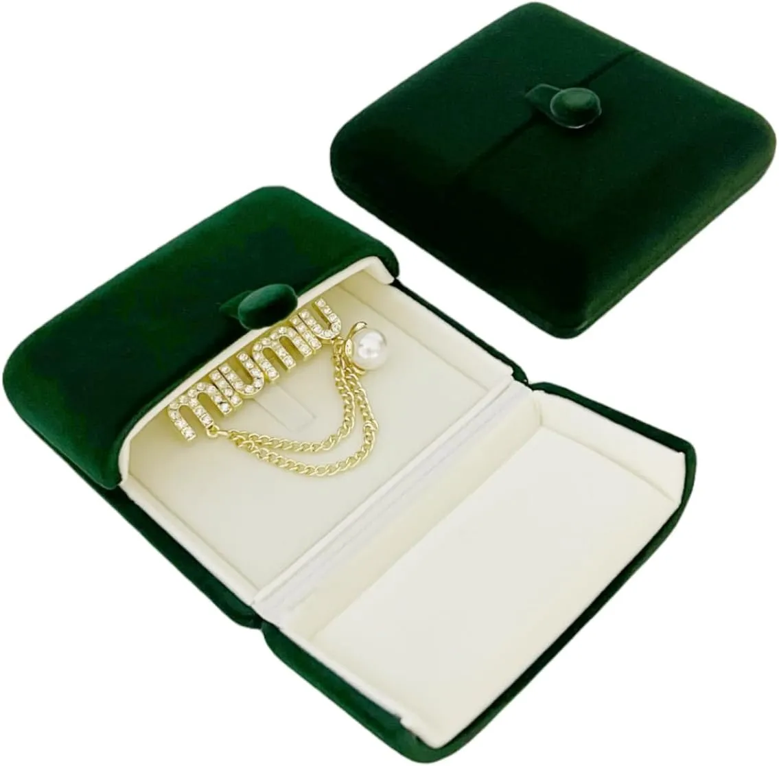 Classic Elegant Green Velvet Jewelry Case Premium Grade Material Storage Packaging Brooch Pin Gift Box