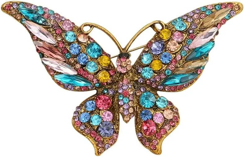 Crystal Rhinestone Butterfly Brooch Elegant Lapel Pins Dress Accessories Jewelry Gift For Women Girls (Multi)