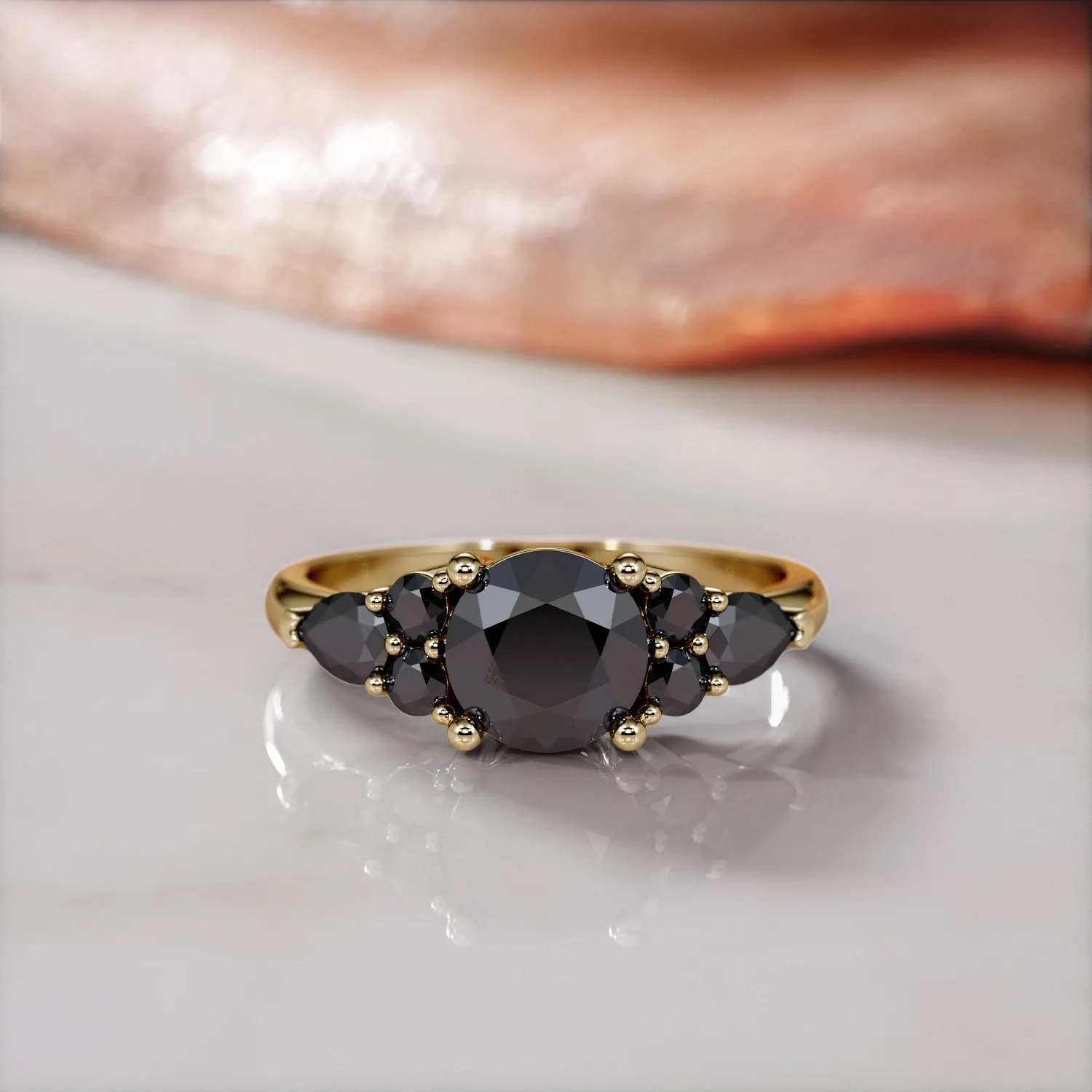 Dark Matter  3-stone  Natural Black Diamond Round Engagement Ring