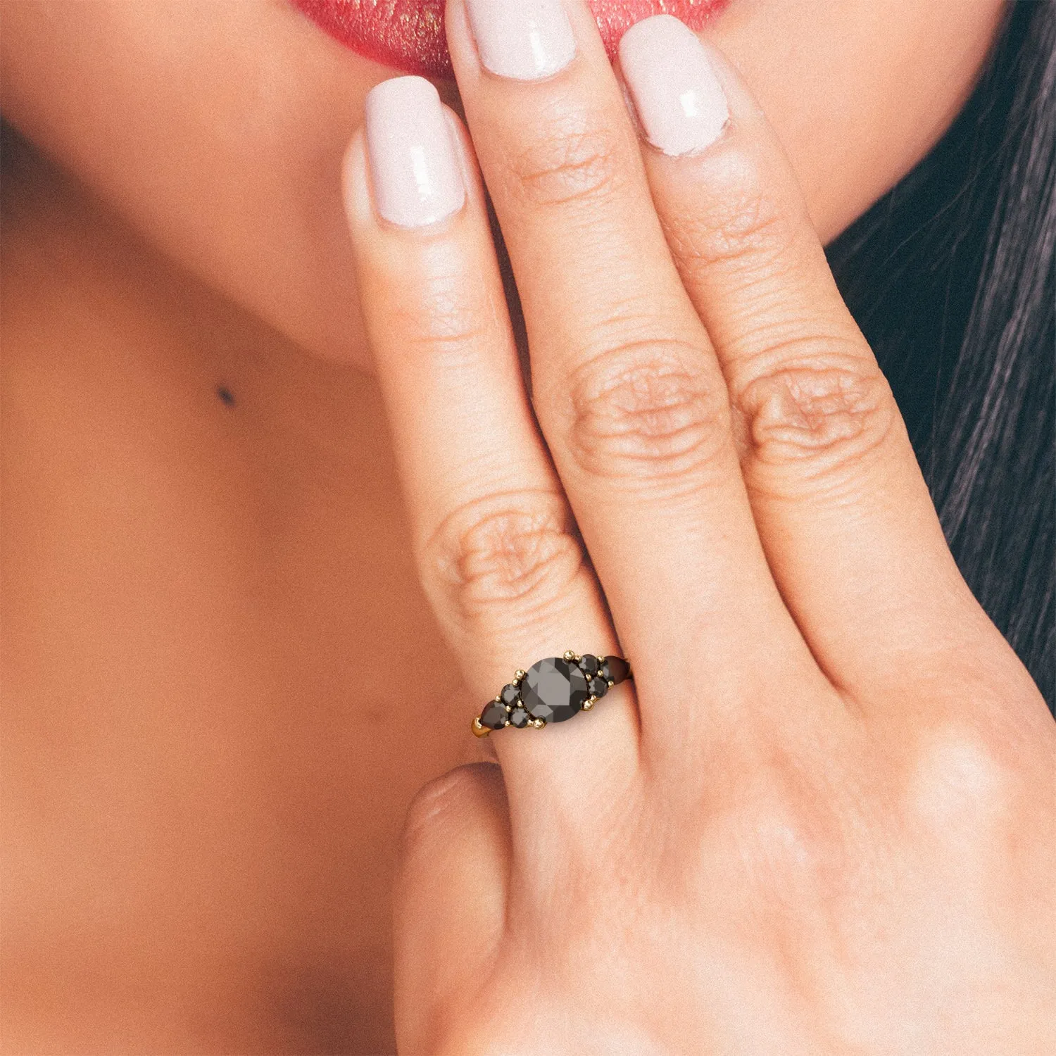 Dark Matter  3-stone  Natural Black Diamond Round Engagement Ring