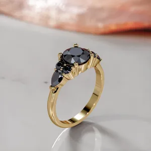 Dark Matter  3-stone  Natural Black Diamond Round Engagement Ring