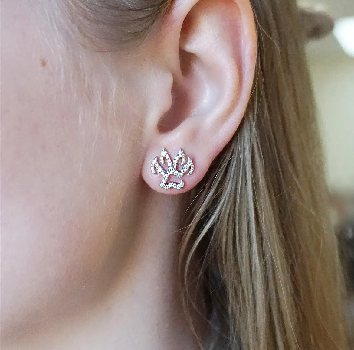 Diamond Set Panther Pawprint Stud Earrings