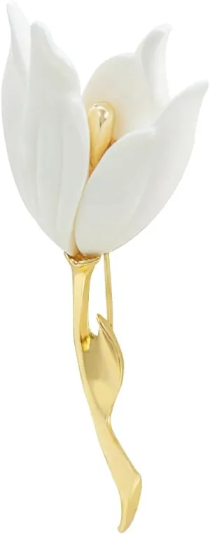 Elegant Enamel Tulip Flower Brooch Pins, AILUOR Fashion Opal Crystal Rhinestone Flower Corsage Scarf Pins Jewelry Accessories Clothing Bouquet Brooches for Bridal Women Wedding Costume (White)