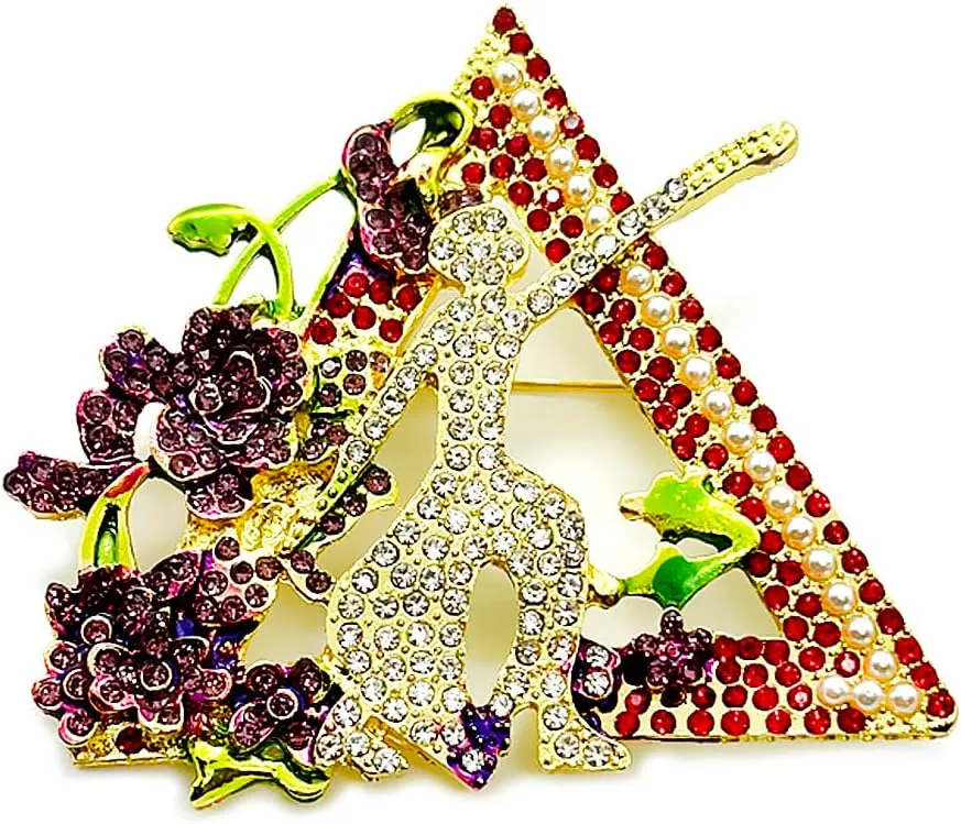 Elegant Rhinestone Metal Enamel Sorority Jewelry girl flower brooch pin