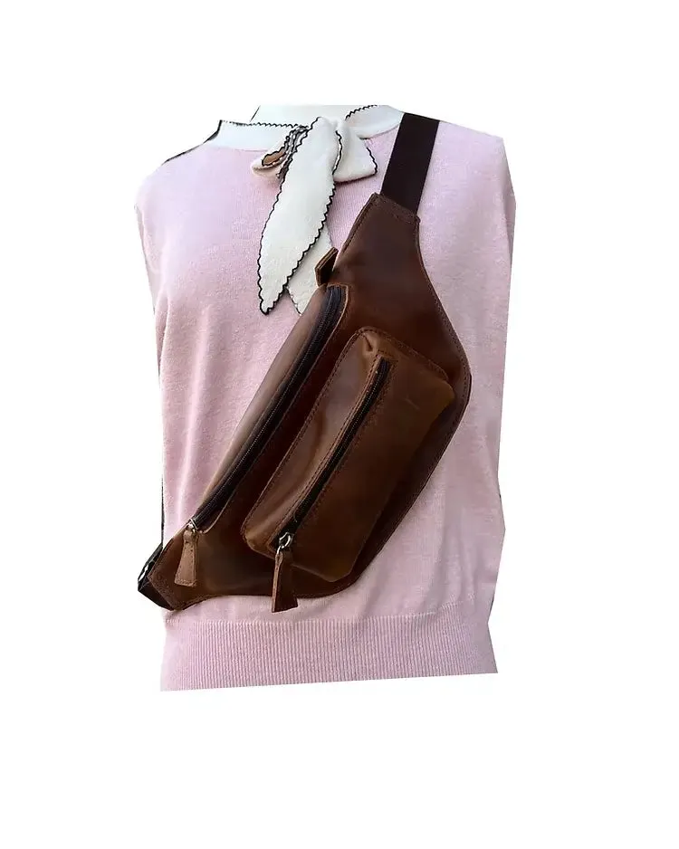 genuine leather fanny pack sling bag