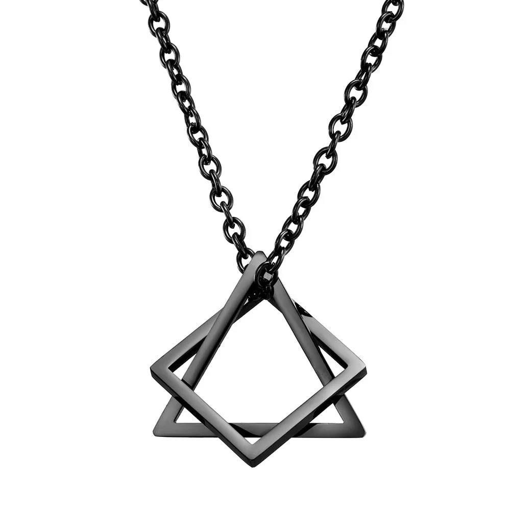 Geometry Interlocking Square Triangle Male Pendant Stacking Streetwear Necklace