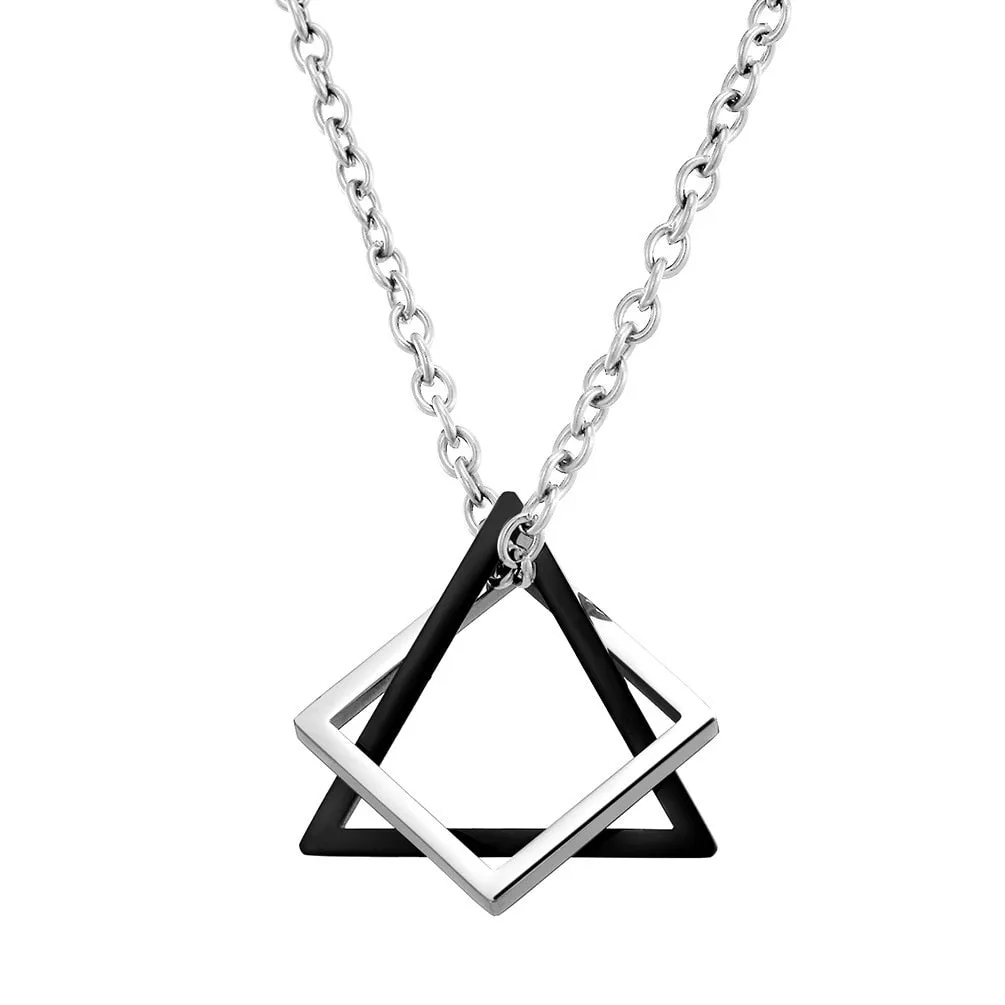 Geometry Interlocking Square Triangle Male Pendant Stacking Streetwear Necklace