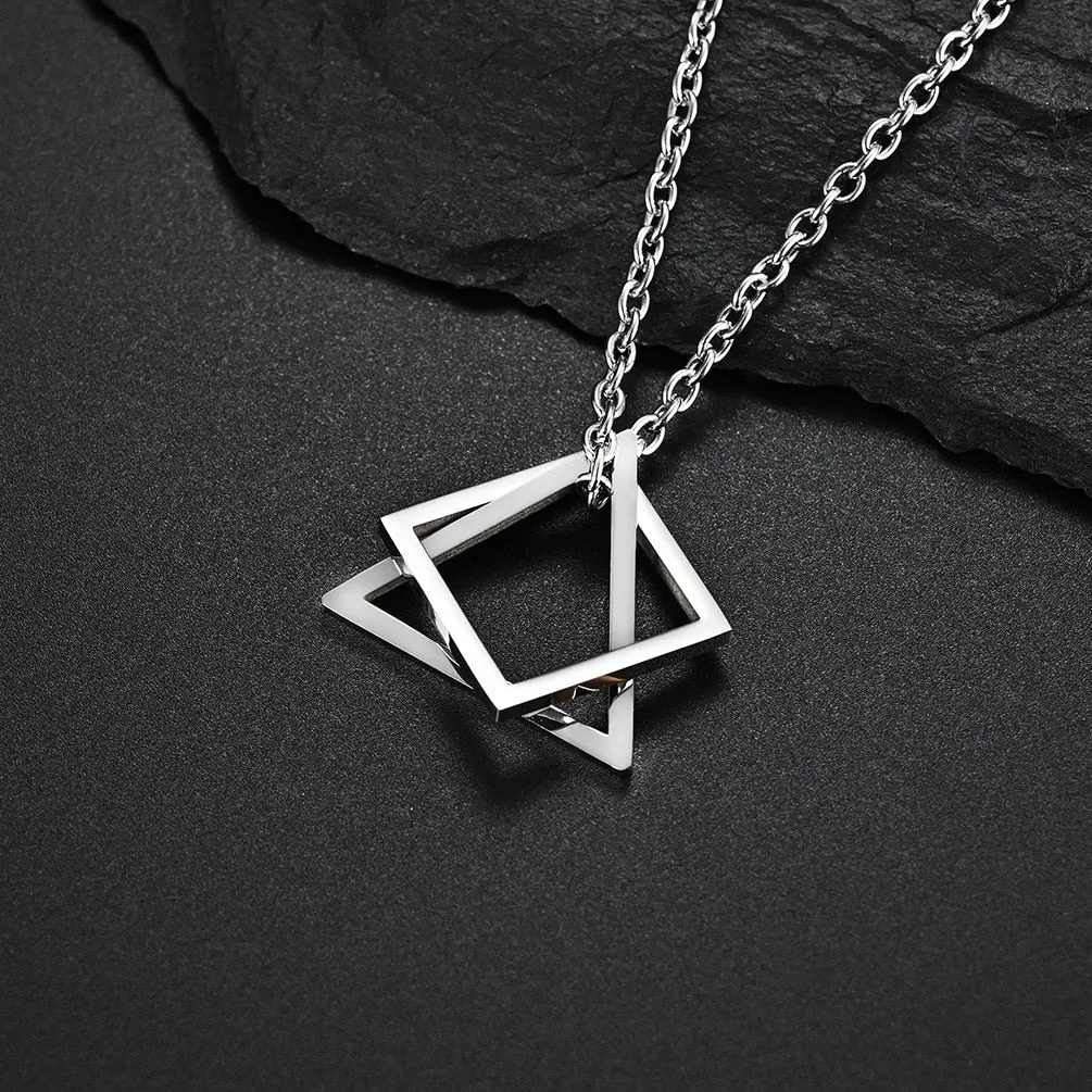 Geometry Interlocking Square Triangle Male Pendant Stacking Streetwear Necklace