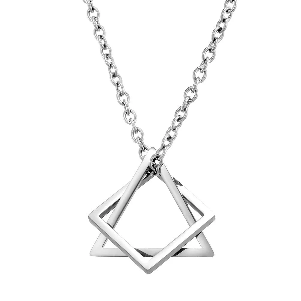 Geometry Interlocking Square Triangle Male Pendant Stacking Streetwear Necklace