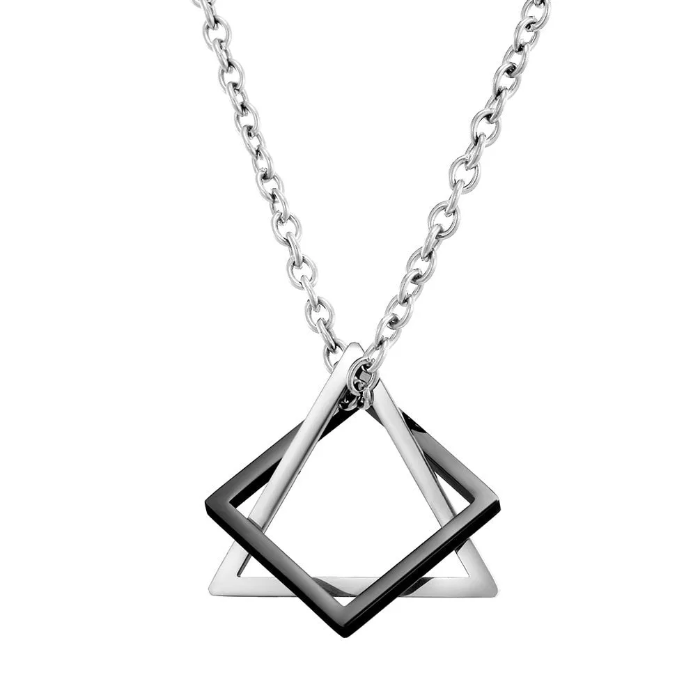 Geometry Interlocking Square Triangle Male Pendant Stacking Streetwear Necklace