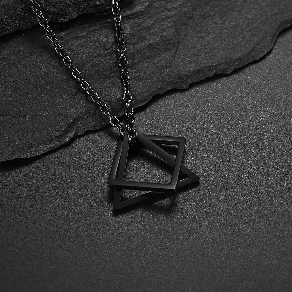Geometry Interlocking Square Triangle Male Pendant Stacking Streetwear Necklace