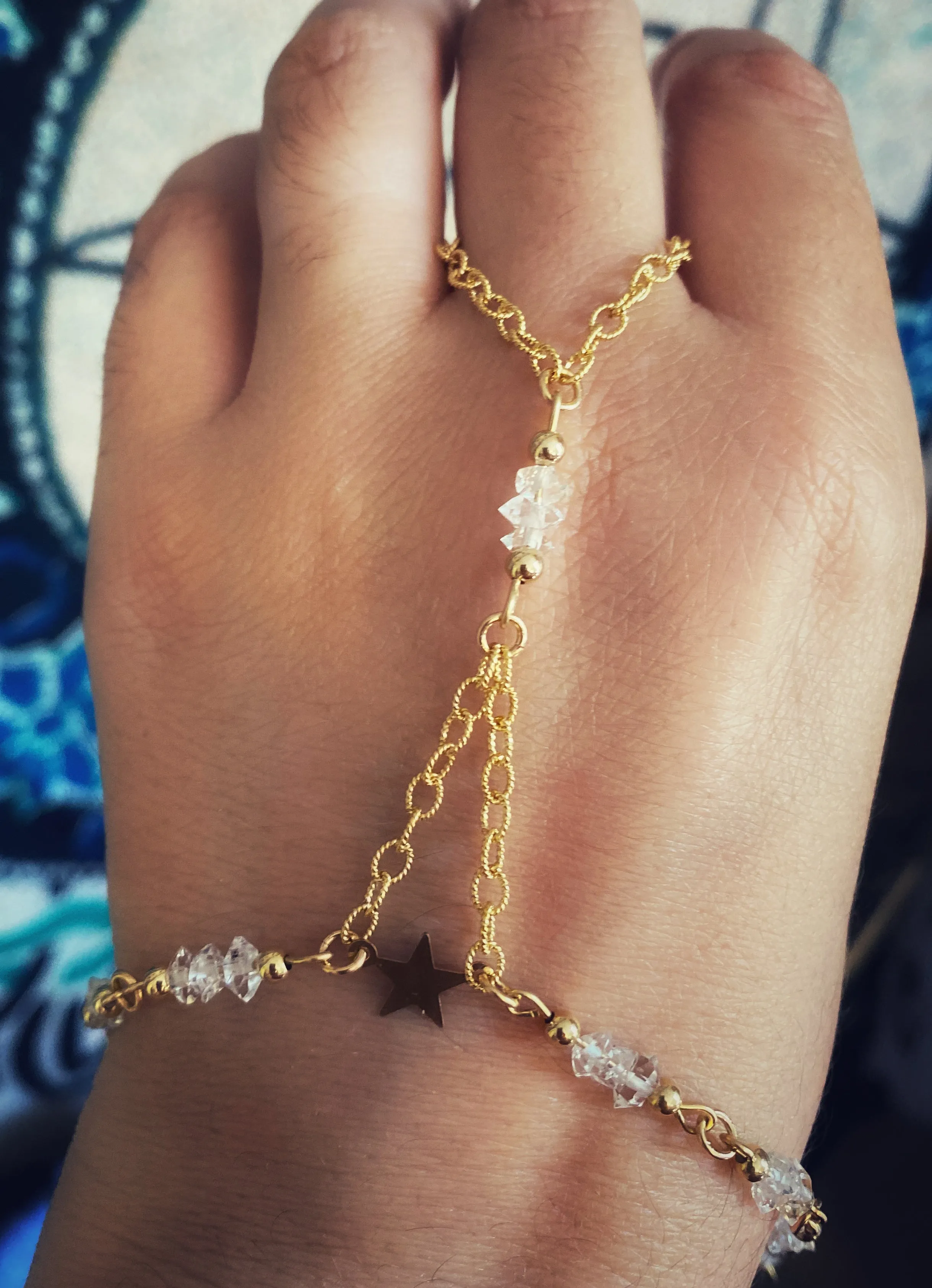 Herkimer diamond hand chain -Gold-filled