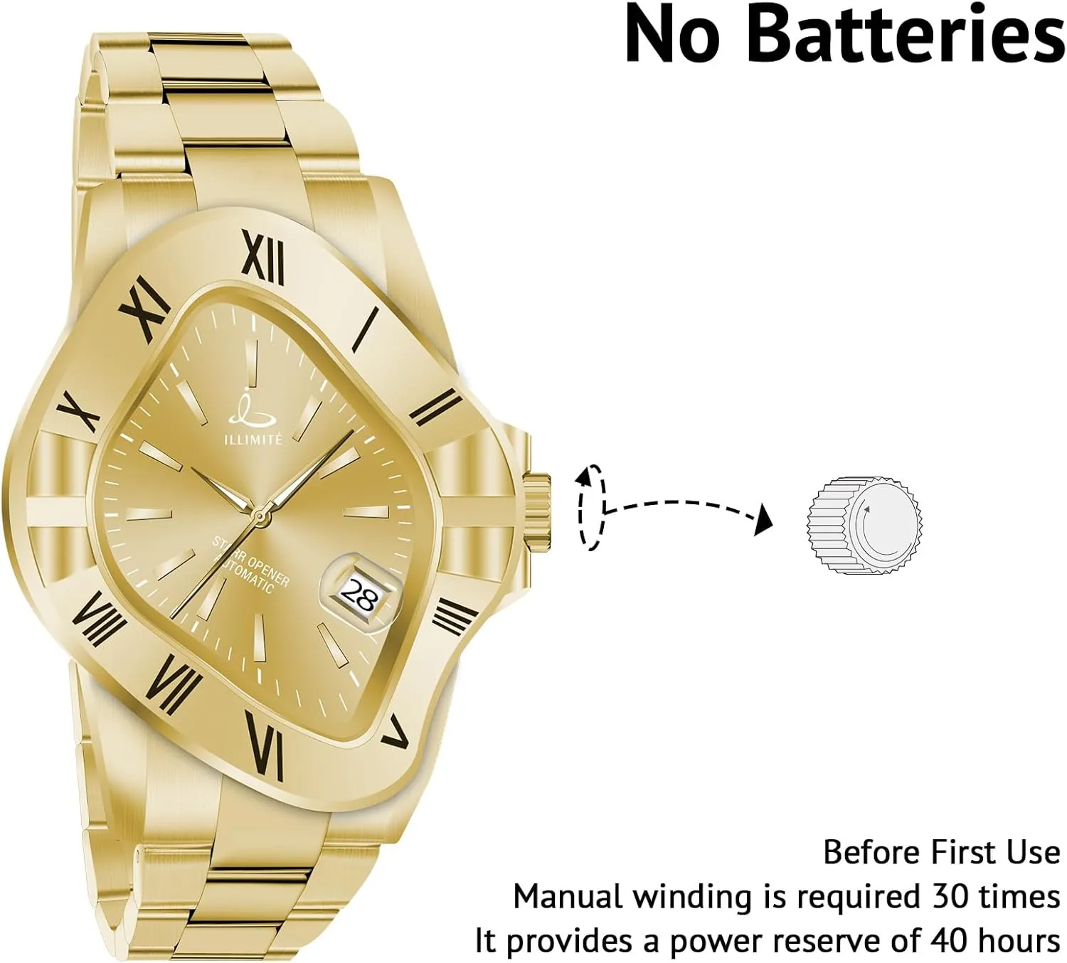 ILLIMITE Automatic Watches for Men Japanese Mechanical Miyota 8215 Movement Self-Winding Analog Luminous Stainless Steel Wrist Watches Starr Opener