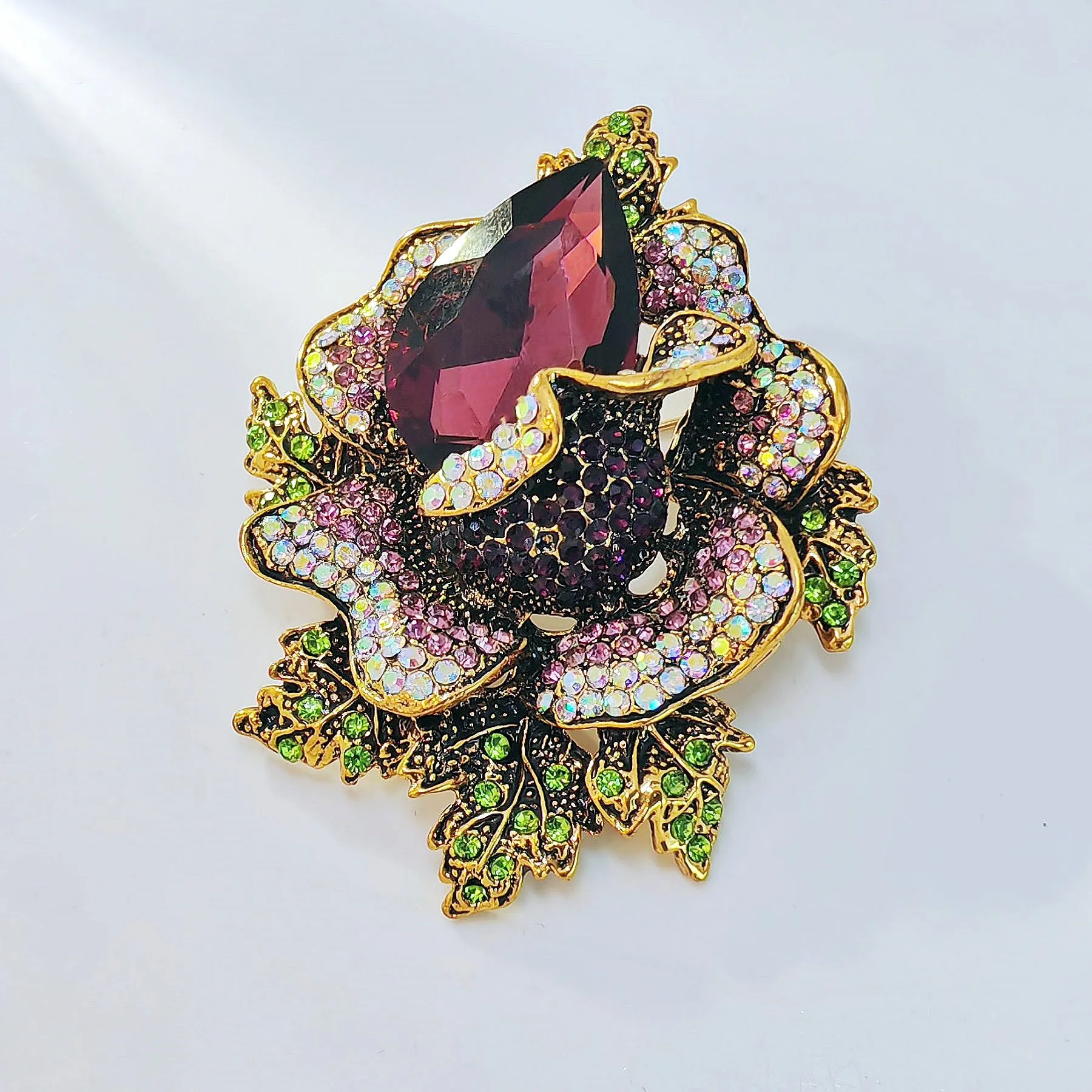 Jewelblings Fantastic Micro Pave Purple Crystal Rhinestone Rose Flower Pins Broaches for Prom Dressy Shawl Business Suit Formal Gown Jewelry