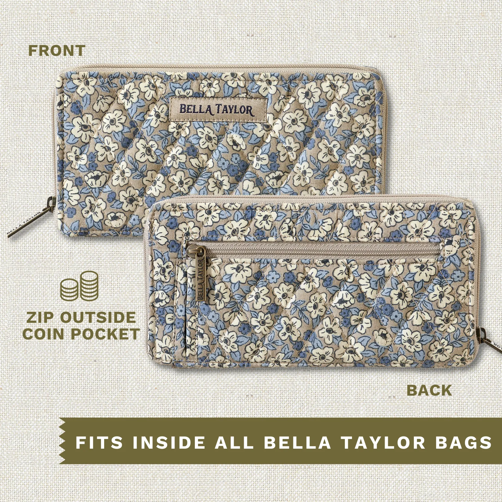 Khaki Floral RFID Slim Card Wallet
