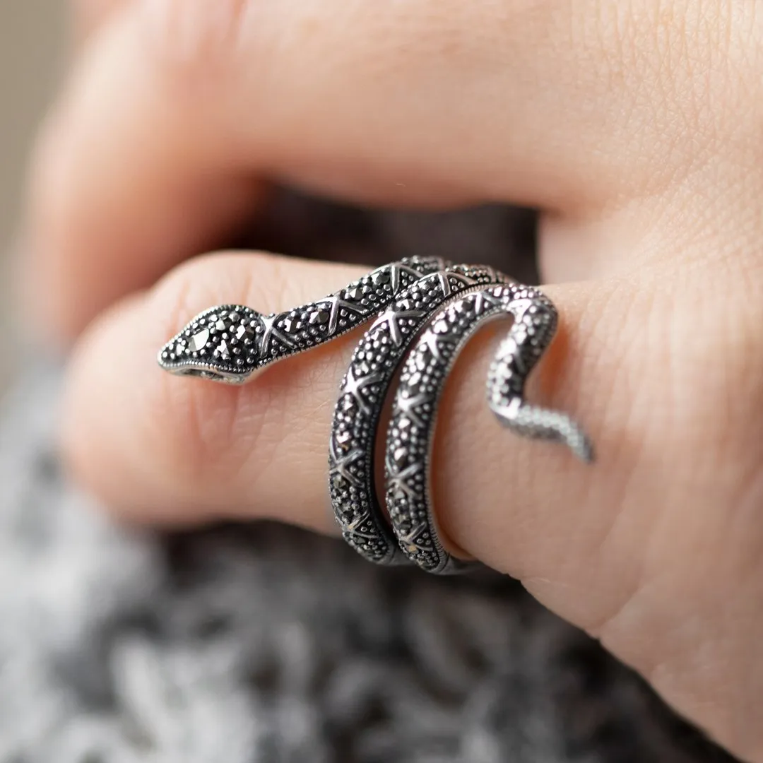 Markasit Ring, Sterlingsilber 0.50 Markasit Kunst Nouveau Schlangenring