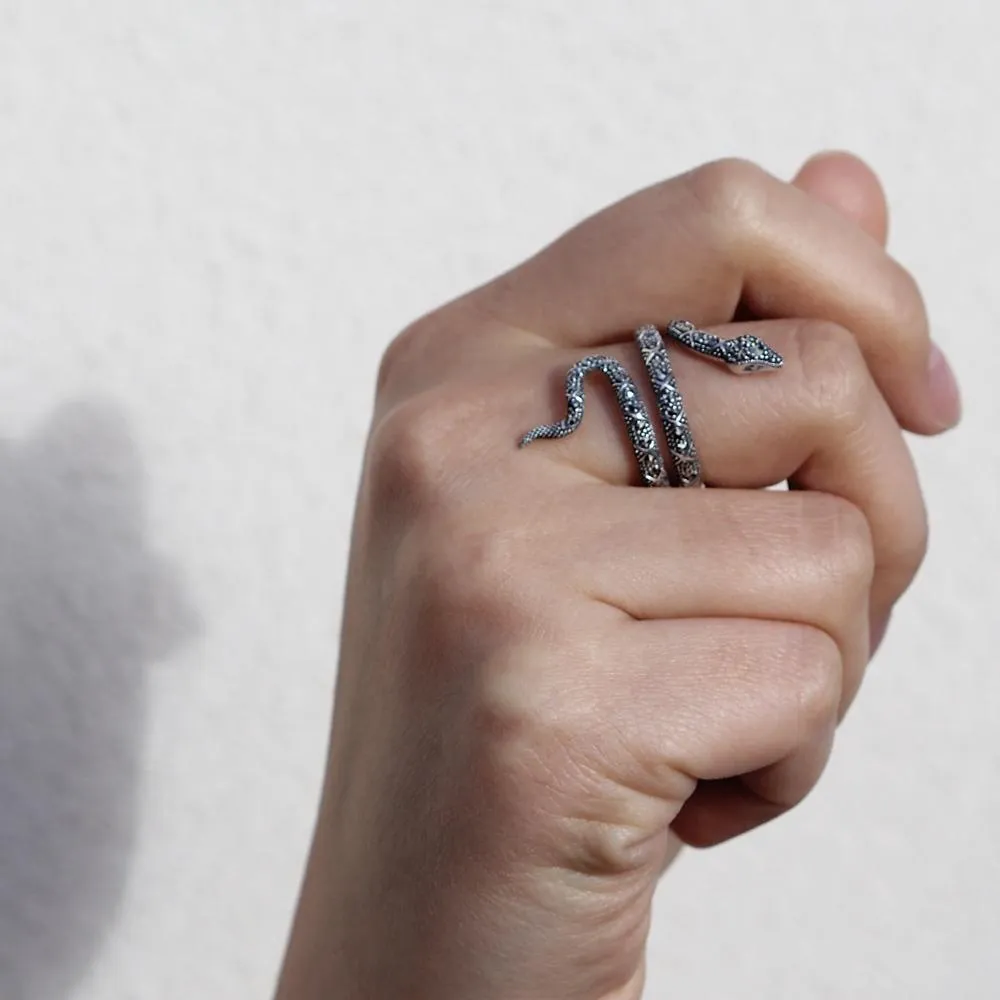 Markasit Ring, Sterlingsilber 0.50 Markasit Kunst Nouveau Schlangenring