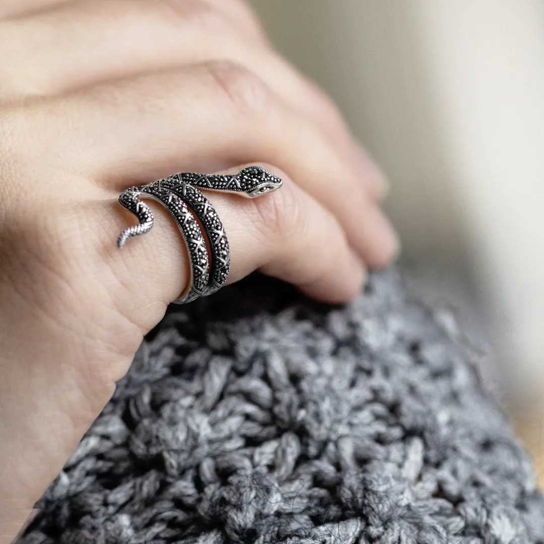 Markasit Ring, Sterlingsilber 0.50 Markasit Kunst Nouveau Schlangenring