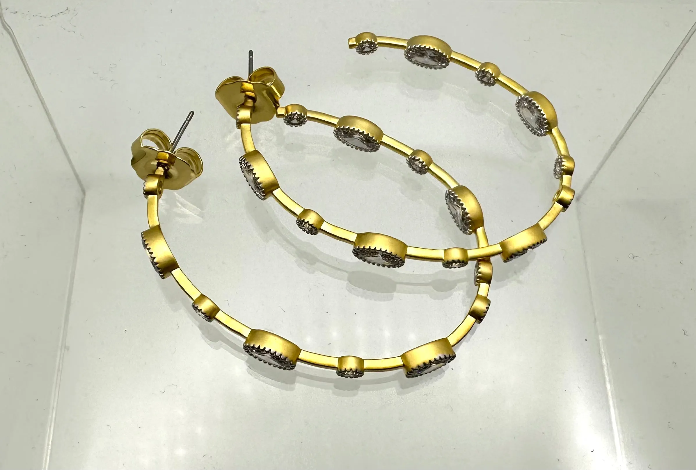 Matte Gold Oval CZ Hoops