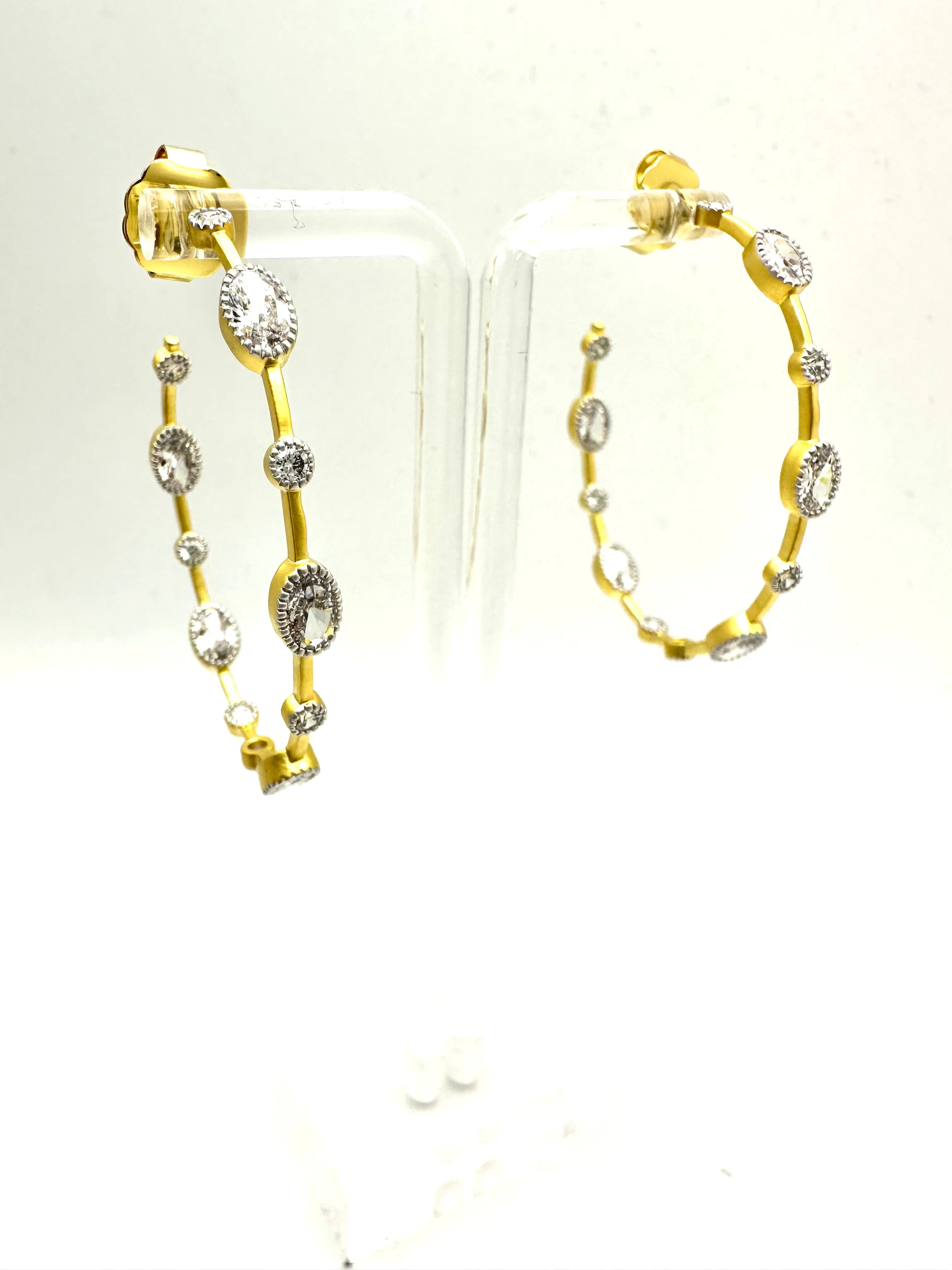 Matte Gold Oval CZ Hoops