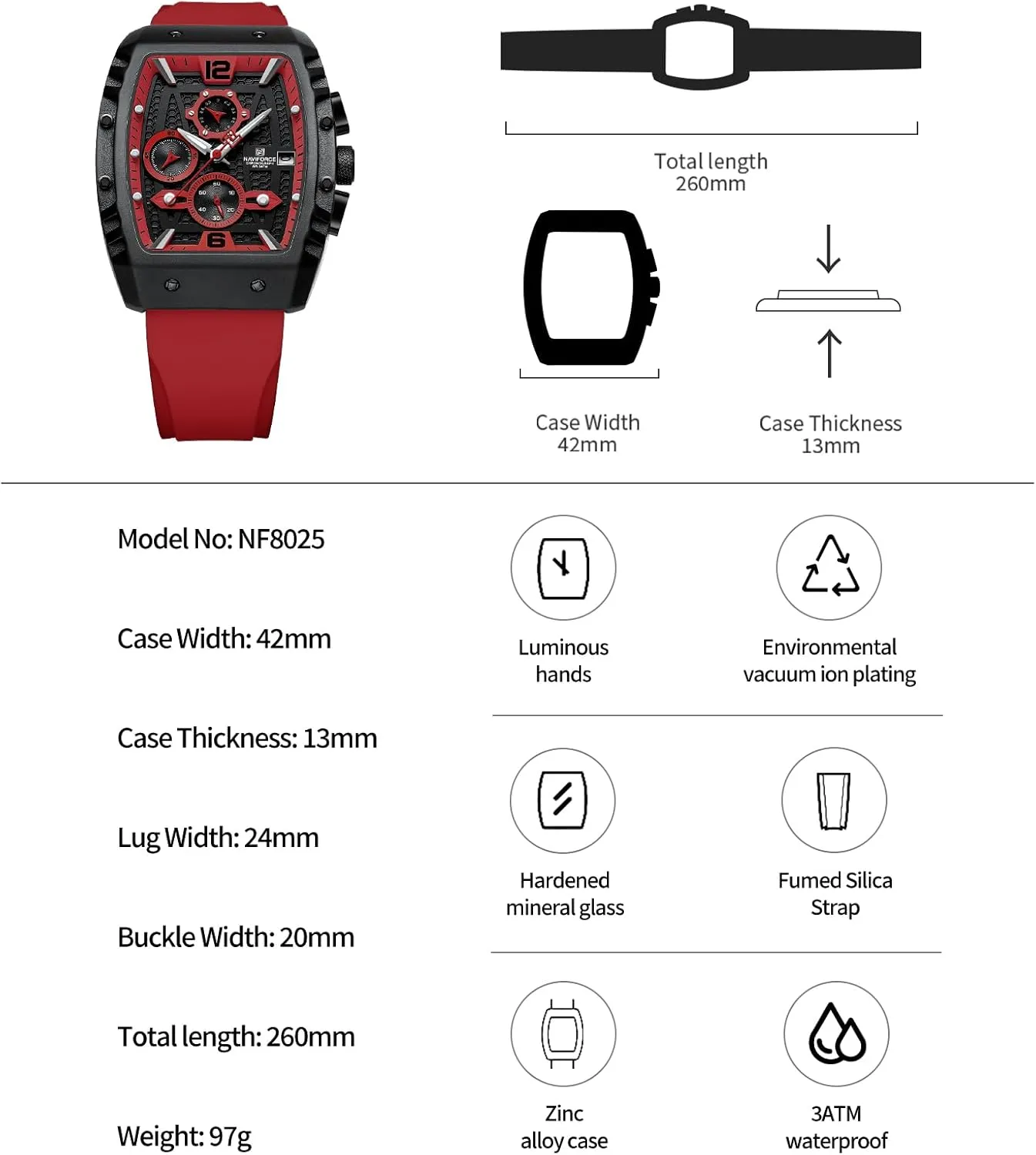 NAVIFORCE Men Quartz Watch Auto Date Week Business Dress Analog Wrist Watches