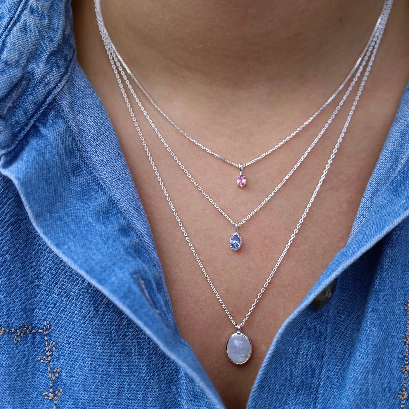 Oval Tanzanite with Milgrain Edge Necklace - Sterling Silver