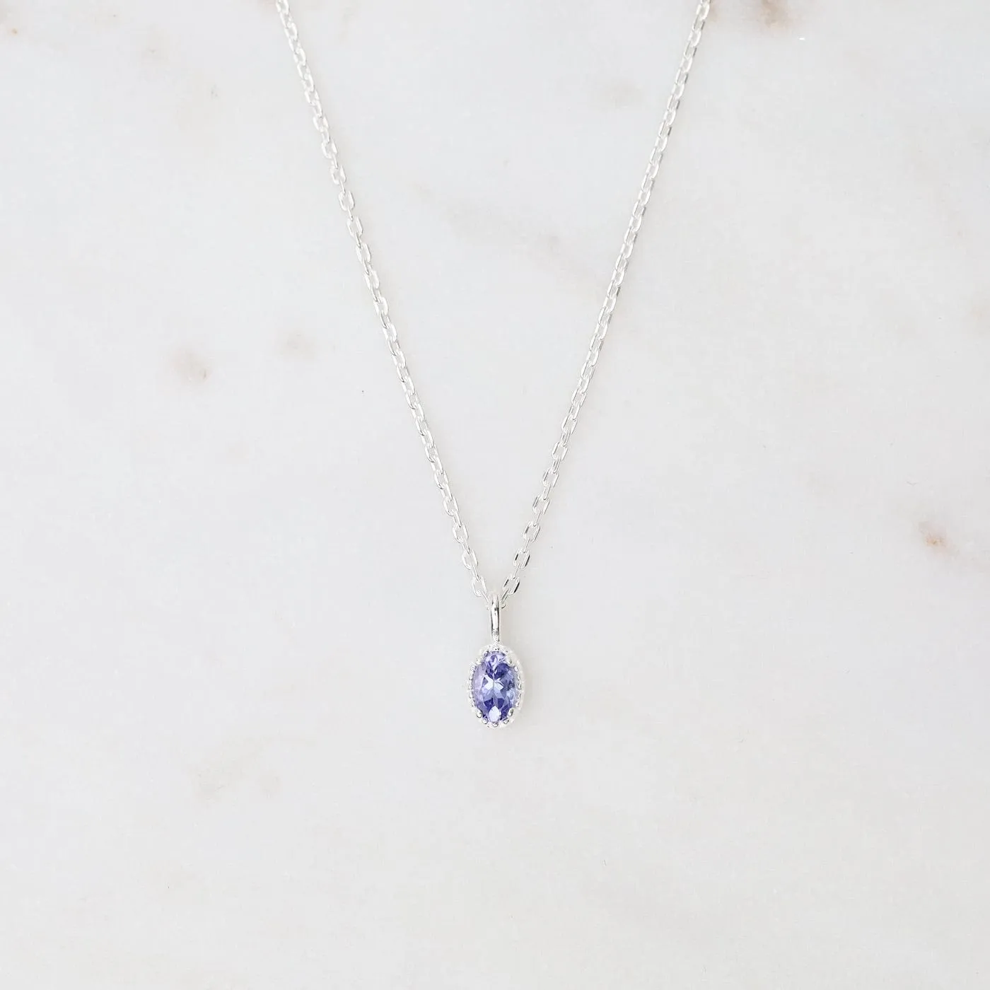 Oval Tanzanite with Milgrain Edge Necklace - Sterling Silver