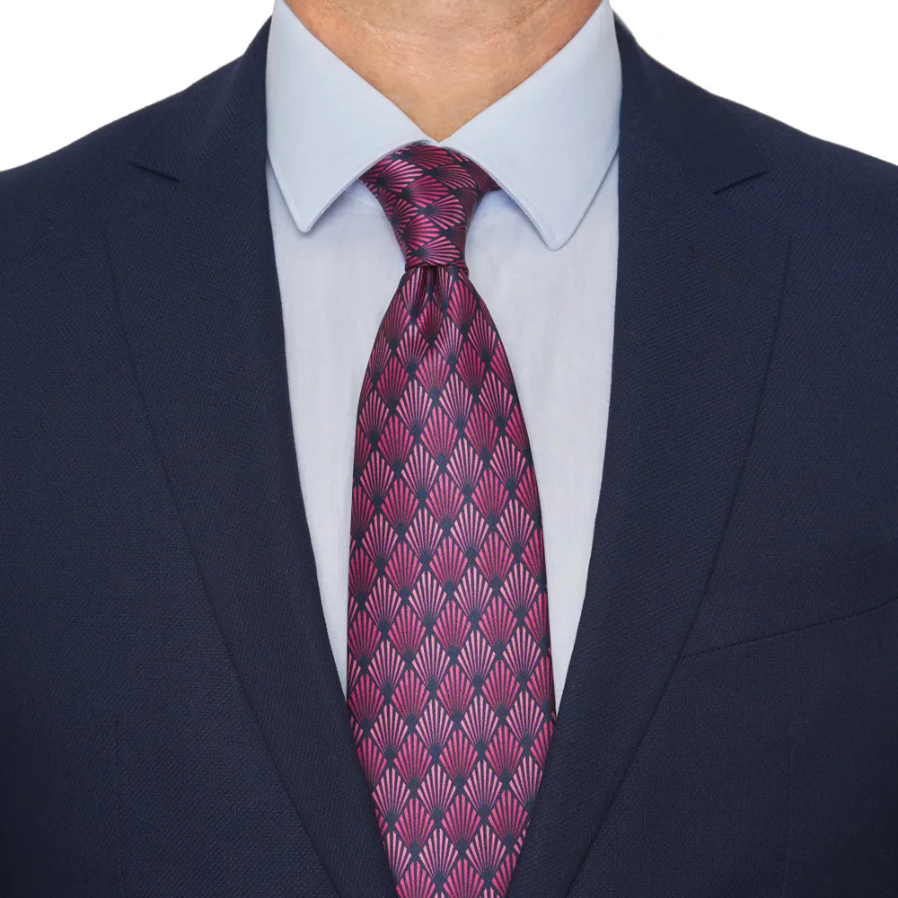 Pink and Blue Art Dèco Motif Satin Silk Tie