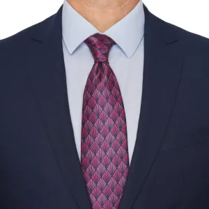 Pink and Blue Art Dèco Motif Satin Silk Tie