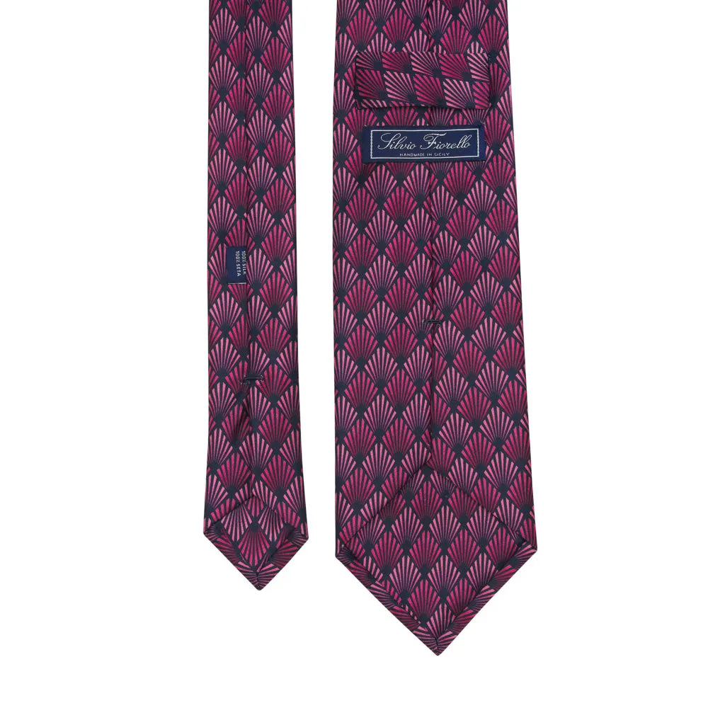 Pink and Blue Art Dèco Motif Satin Silk Tie