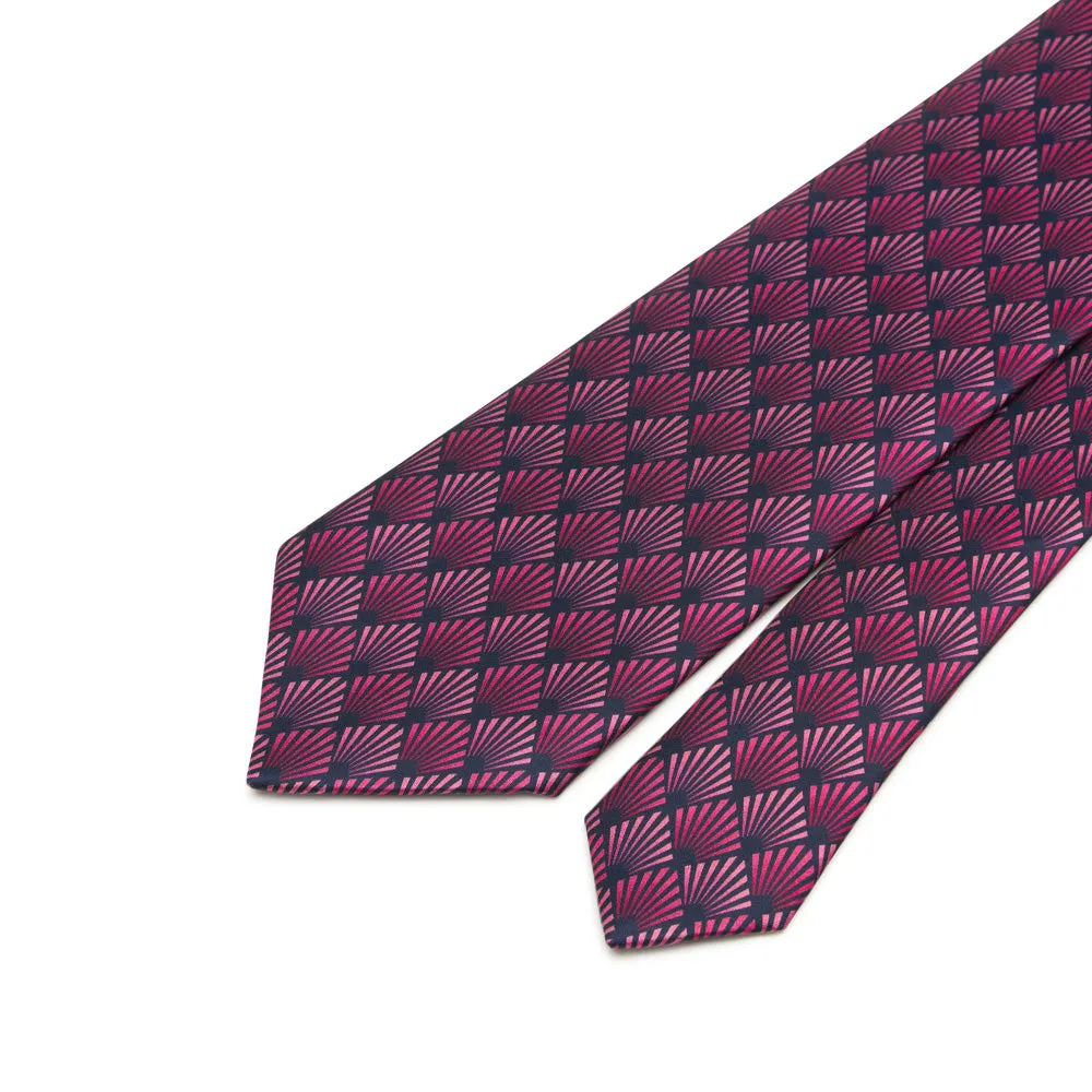 Pink and Blue Art Dèco Motif Satin Silk Tie